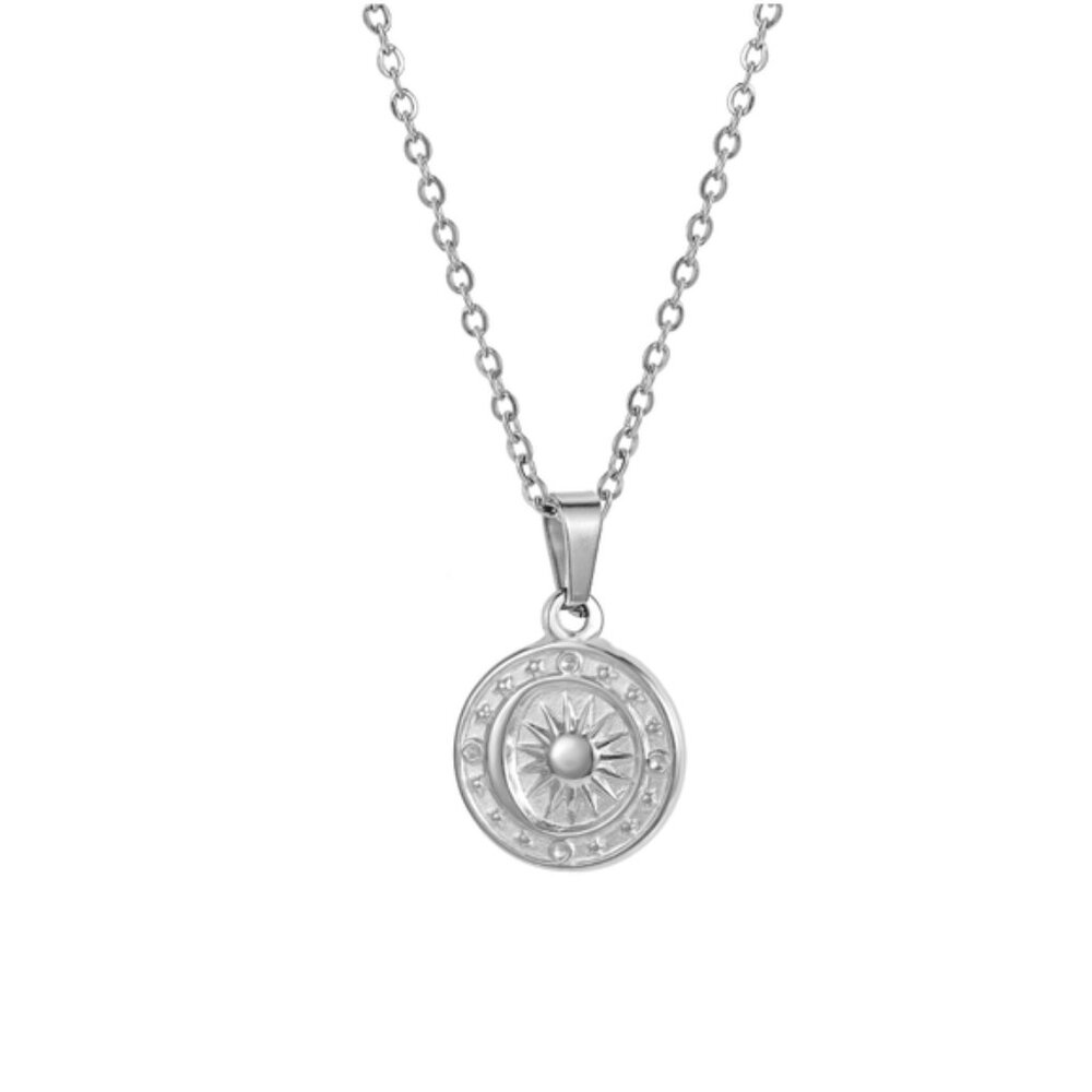 New! Silver Sun and Moon Pendant Necklace (1007) NWOT